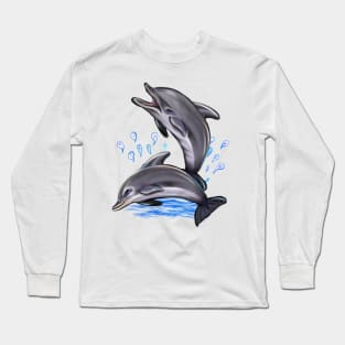 Cute dolphins making a splash. Playful Dolphins Long Sleeve T-Shirt